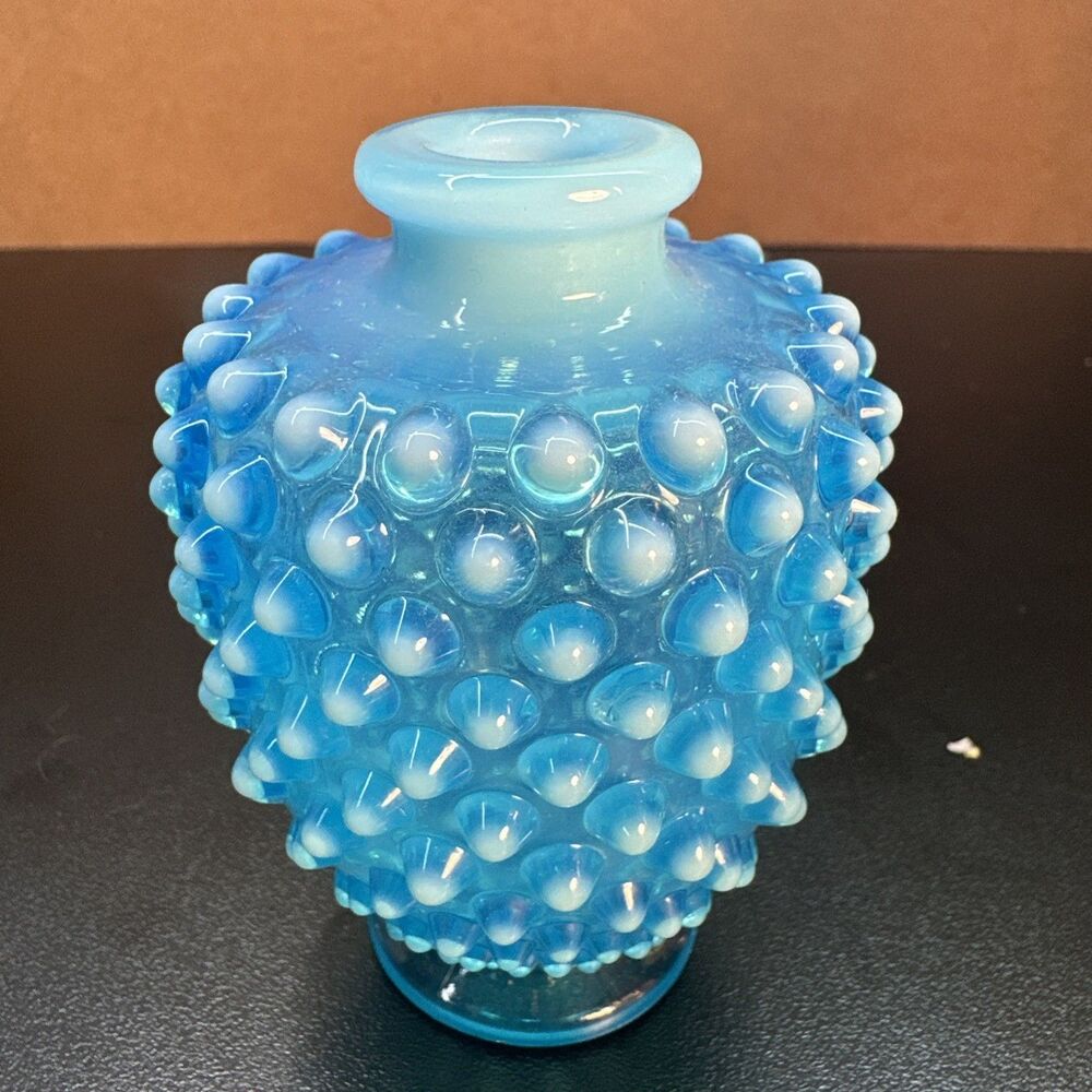 Fenton Blue Opalescent Hobnail Perfume Bottle Glass
